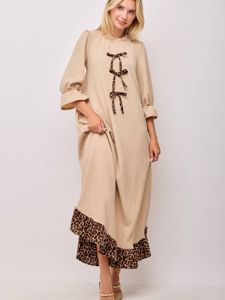 Celeste Clothing - Wholesale Dress - Women's - WOMEN'S PLUS SIZE MAXI DRESS -LEOPARD CONTRAST AND BOWS
