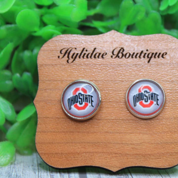 Pendientes de botón grises de Ohio State para venta al por mayor de Hylidae Boutique