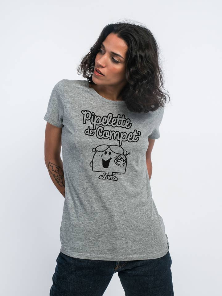 T-SHIRT GRIS CHINÉ FEMME PIPELETTE DE COMPET' pour la vente par Le Roi du T-shirt