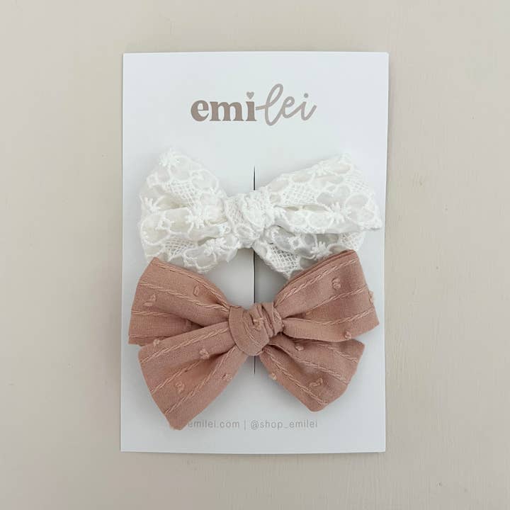 Emi Lei - Wholesale Hair Bow - Kids - Alligator Clip Bow Set - Rose Mauve/Lace (#5)