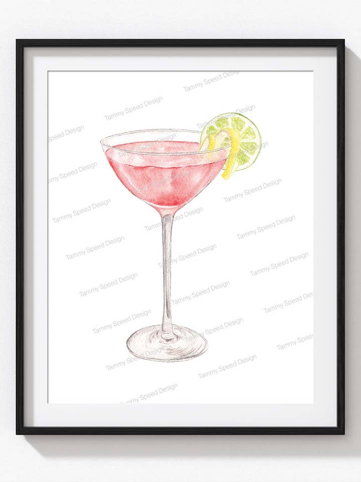 Cosmopolitan Cocktail Art Print, Watercolor for wholesale by Tammy Speed Design