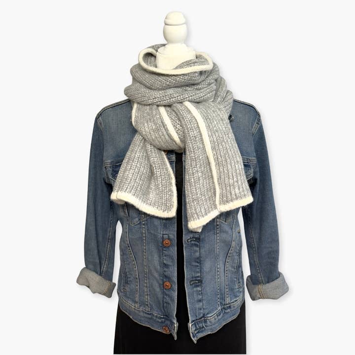 Humble Hilo - Wholesale Scarf - Women's - Humble Hilo Knitted Soft Scarf, Fine Knitted with White Trim3