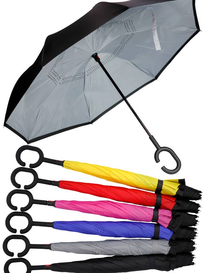 Black Reverse Inside-out Double Canopy Umbrella for wholesale by Cap Zone