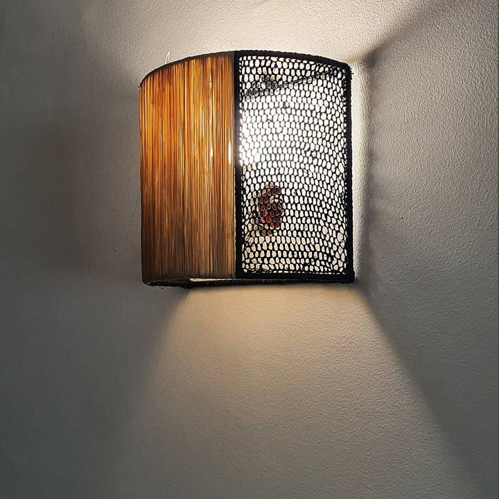 libitiishop – wholesale Lampett – Bohemisk flätad raffia vägglampa - Väggdekoration
