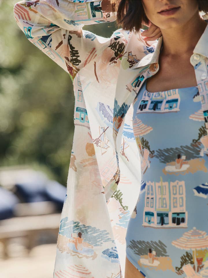 Janece Square Neck One-piece Swimsuit in Coast to Coast for wholesale by Hermoza