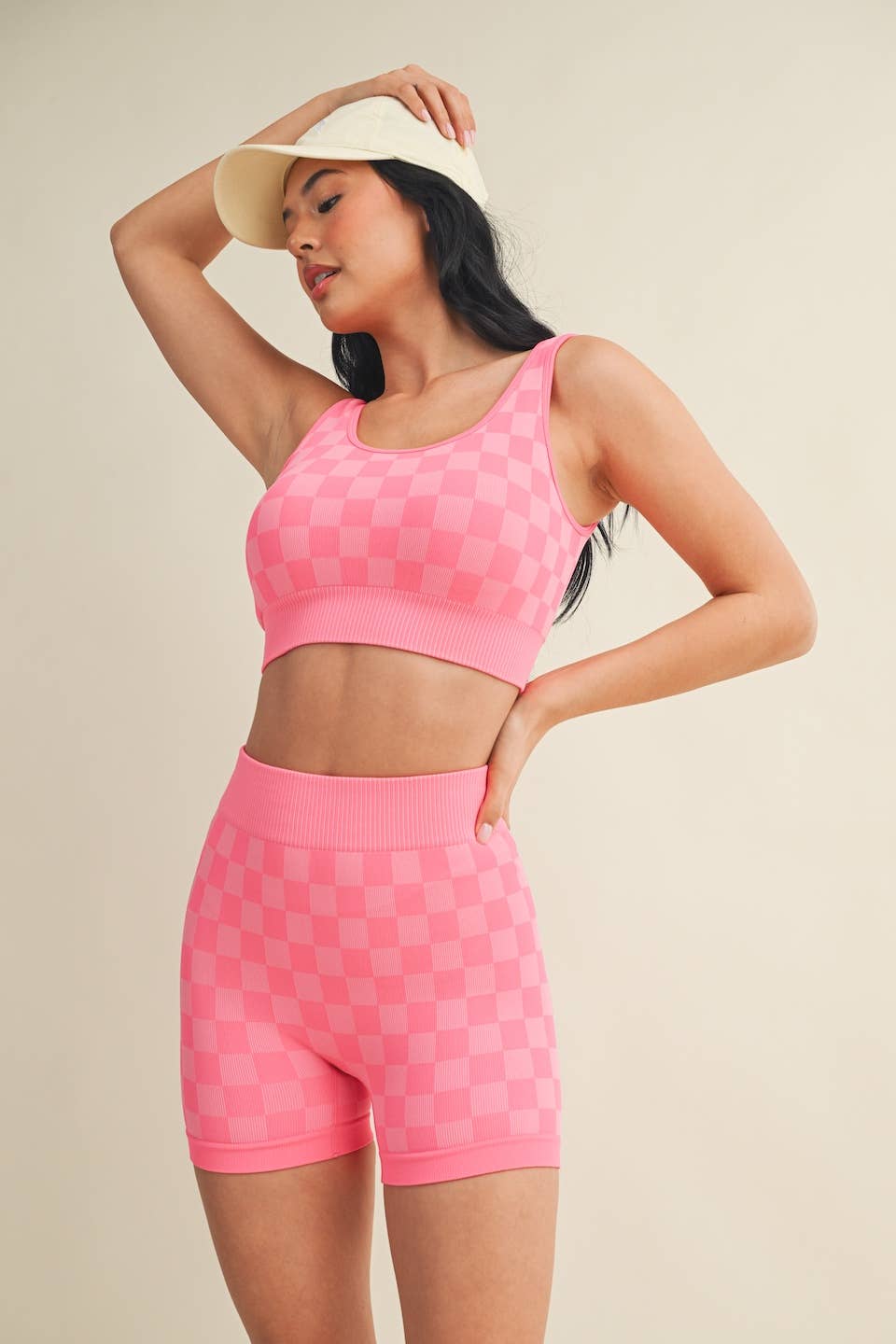 KIMBERLY C - Wholesale Activewear Set - Women's - Checkmate Cropped Two Piece Set42