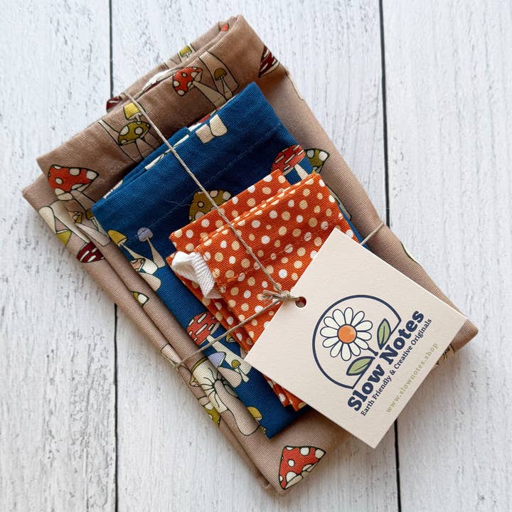 Slow Notes - Wholesale Gift Bag Set/Pack - Reusable Gift Bag Trio – 3-Piece Organic Cotton Set4