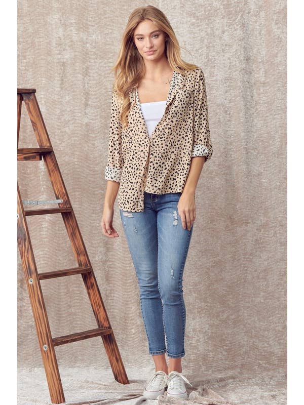 Doe and Rae – Camisa com botões no colarinho – Mulher por atacado – Camisa Botão Leopard Down - 40475T8