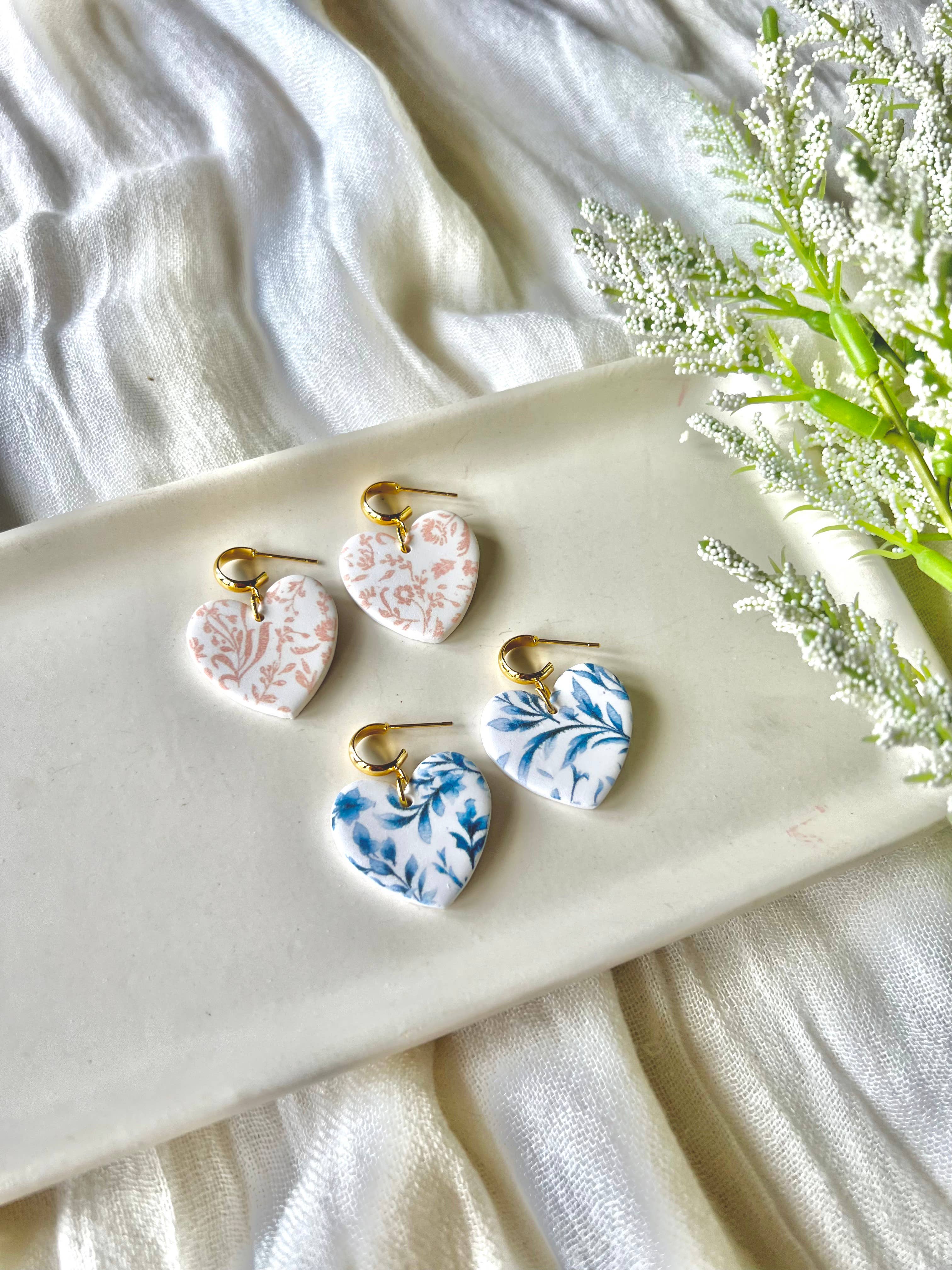 SeizeTheClayJewelry – wholesale Dangle earrings – Floral Heart Earrings, Orange Heart Earrings, Blue Hearts2