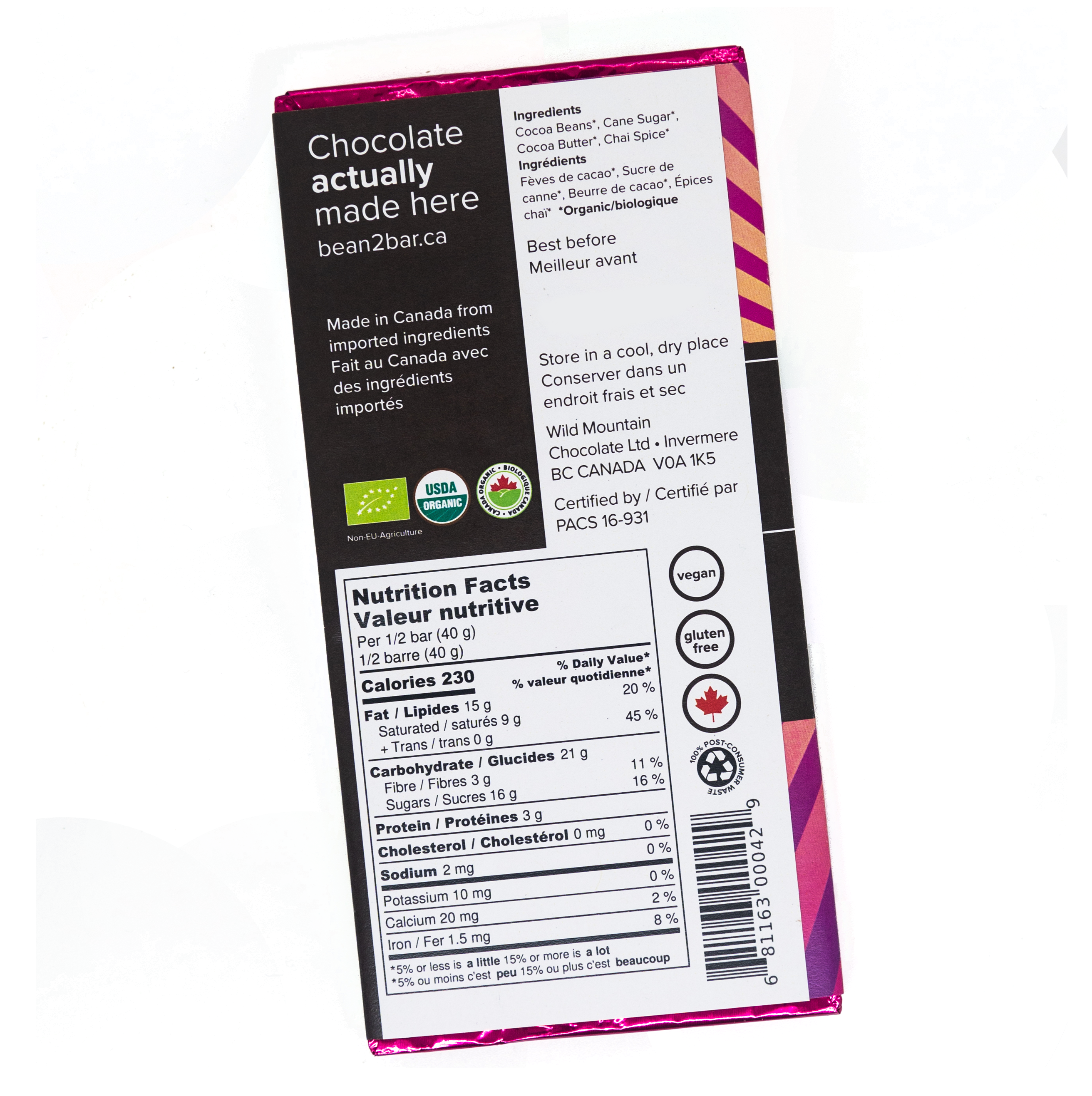 Wild Mountain Chocolate - Wholesale Chocolate Bar - Chai Latte - 60%1