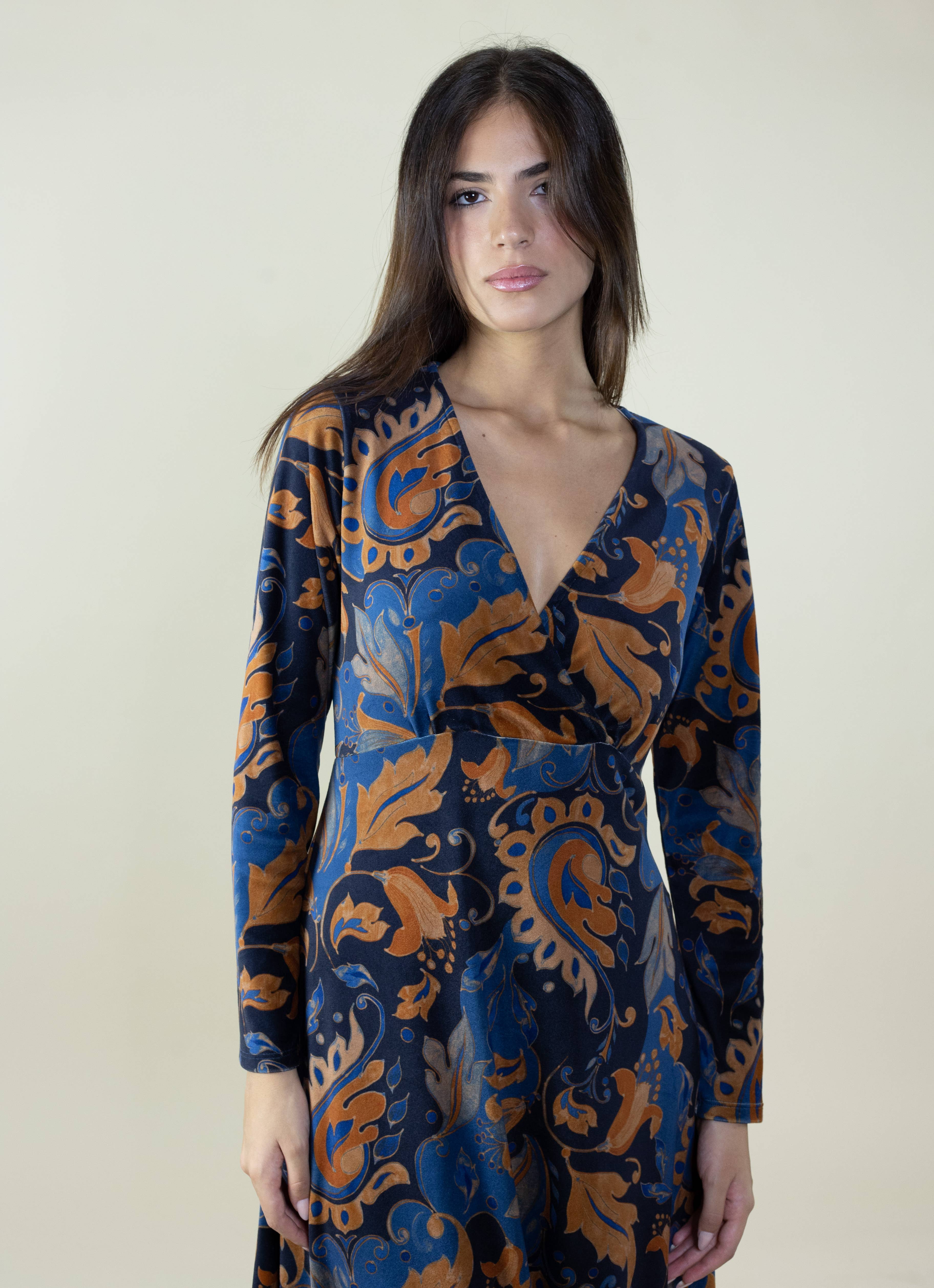 La Vie En Rose - C.I.D.A. s.r.l. - Wholesale Dress - Women's - Arabesque Blue Pattern Velvet Long Dress3