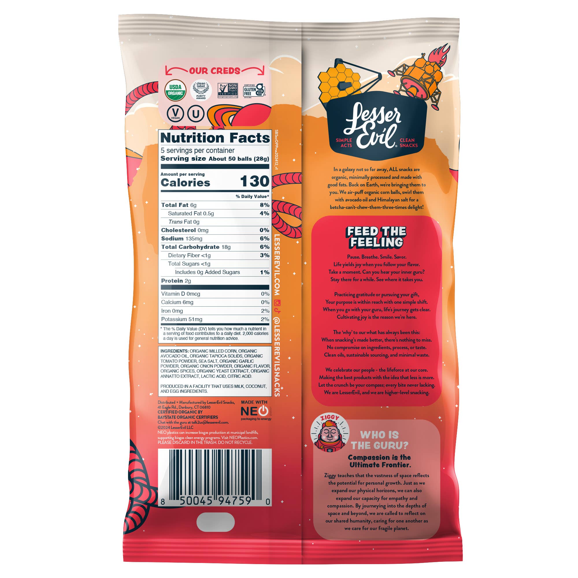 LesserEvil - Wholesale Puffed Snack - Space Balls, Outer Planet Pizza 5 oz1