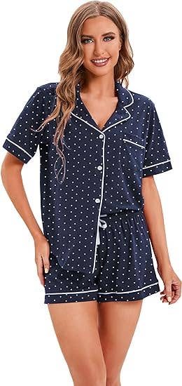 GEXWORLDWIDE - Wholesale Sleepwear Set - Women's - Women's 100% Cotton Pajamas Short Sleeve Wave point9