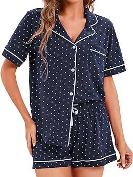 GEXWORLDWIDE - Wholesale Sleepwear Set - Women's - Women's 100% Cotton Pajamas Short Sleeve Wave point9
