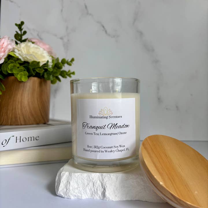 Tranquil Meadow (Green Tea + Lemongrass) 11oz Scented Candle for wholesale by Illuminating Scentses