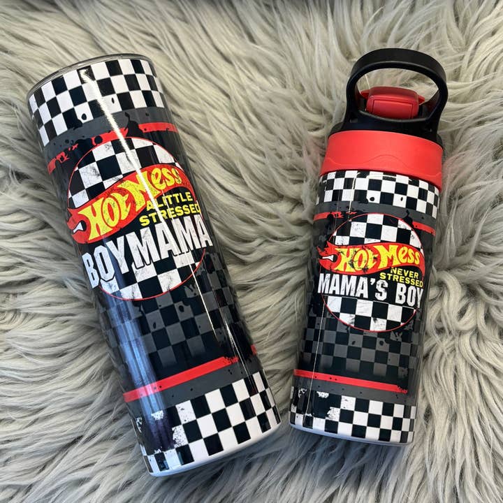 Mini & Me Hot Mess Mama and Mamas Boy Tumbler Set for wholesale by Antisocial Designs