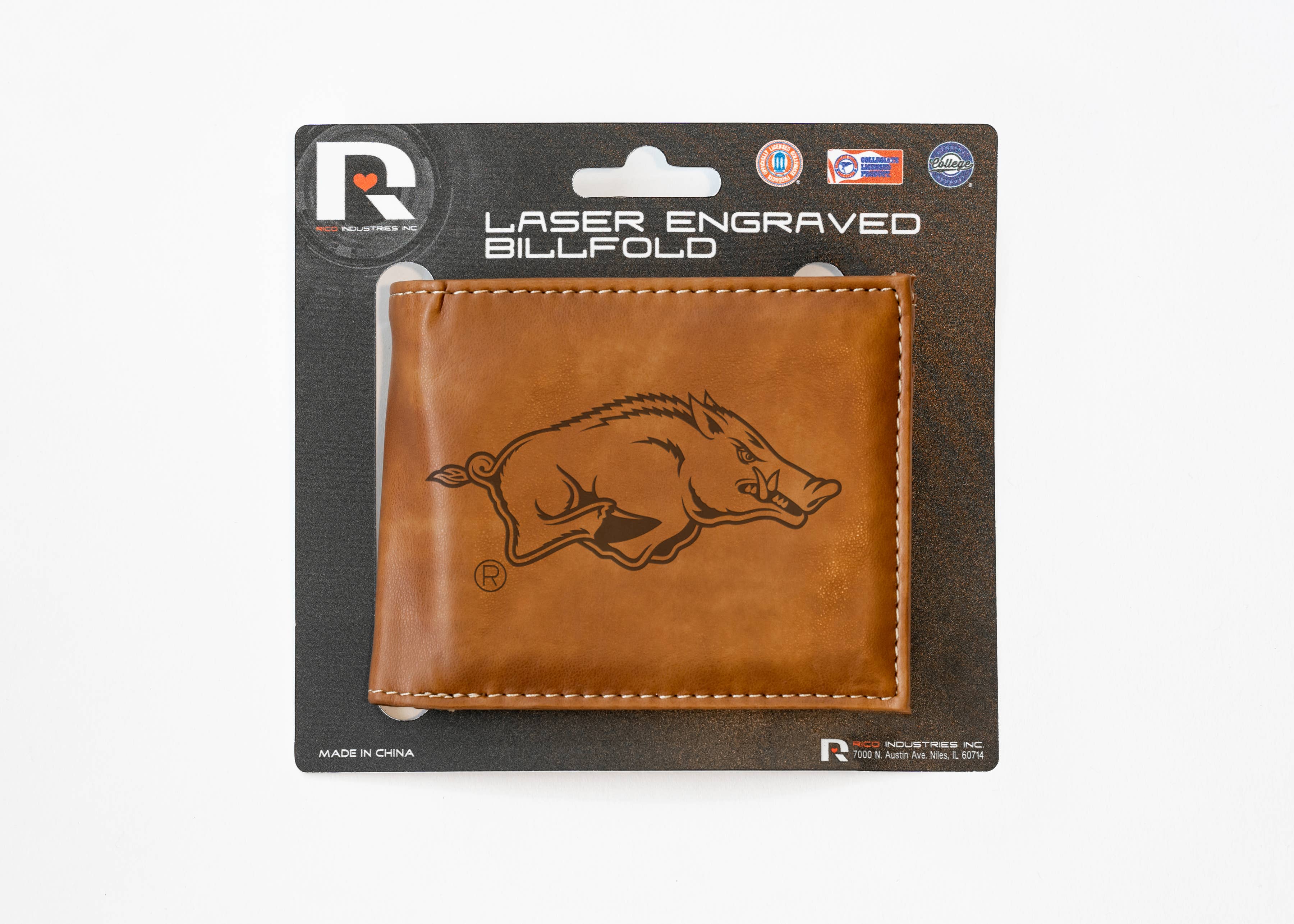 Rico Industries - Vente Portefeuille – homme - Portefeuille à volets gravé au laser Arkansas Razorbacks, marron3