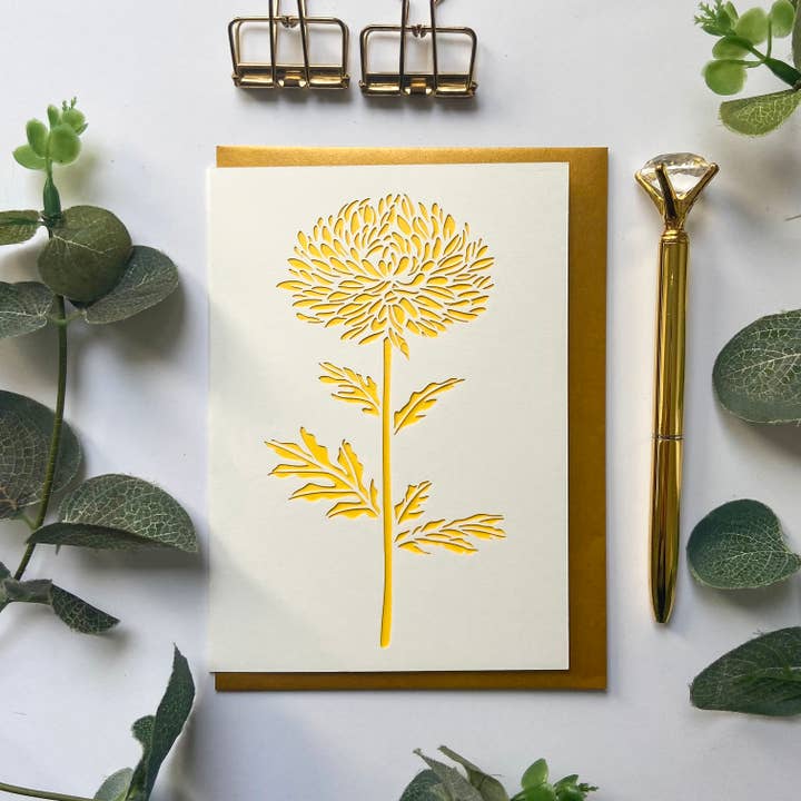 Chrysanthemum card, Blank birthday card, Flower lover card for wholesale by Chow's Stories