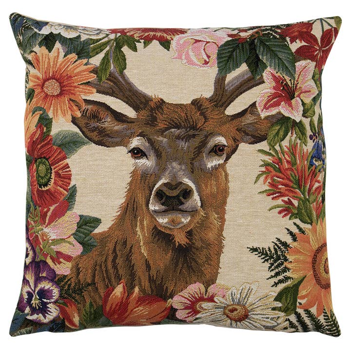 Gobelin Red Deer Flower Pillow 45X45Cm for wholesale by Mars & More - Brand of B Living
