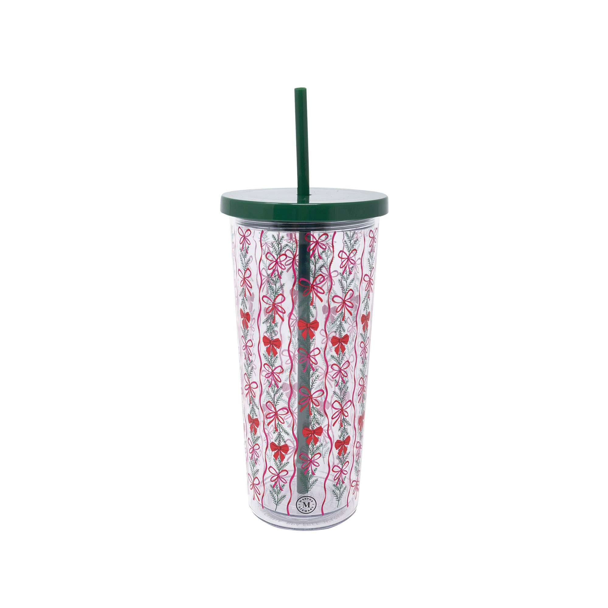 Martha Stewart - Wholesale Insulated Mug/Tumbler - Acrylic Tumbler with Straw, Bow Garland1