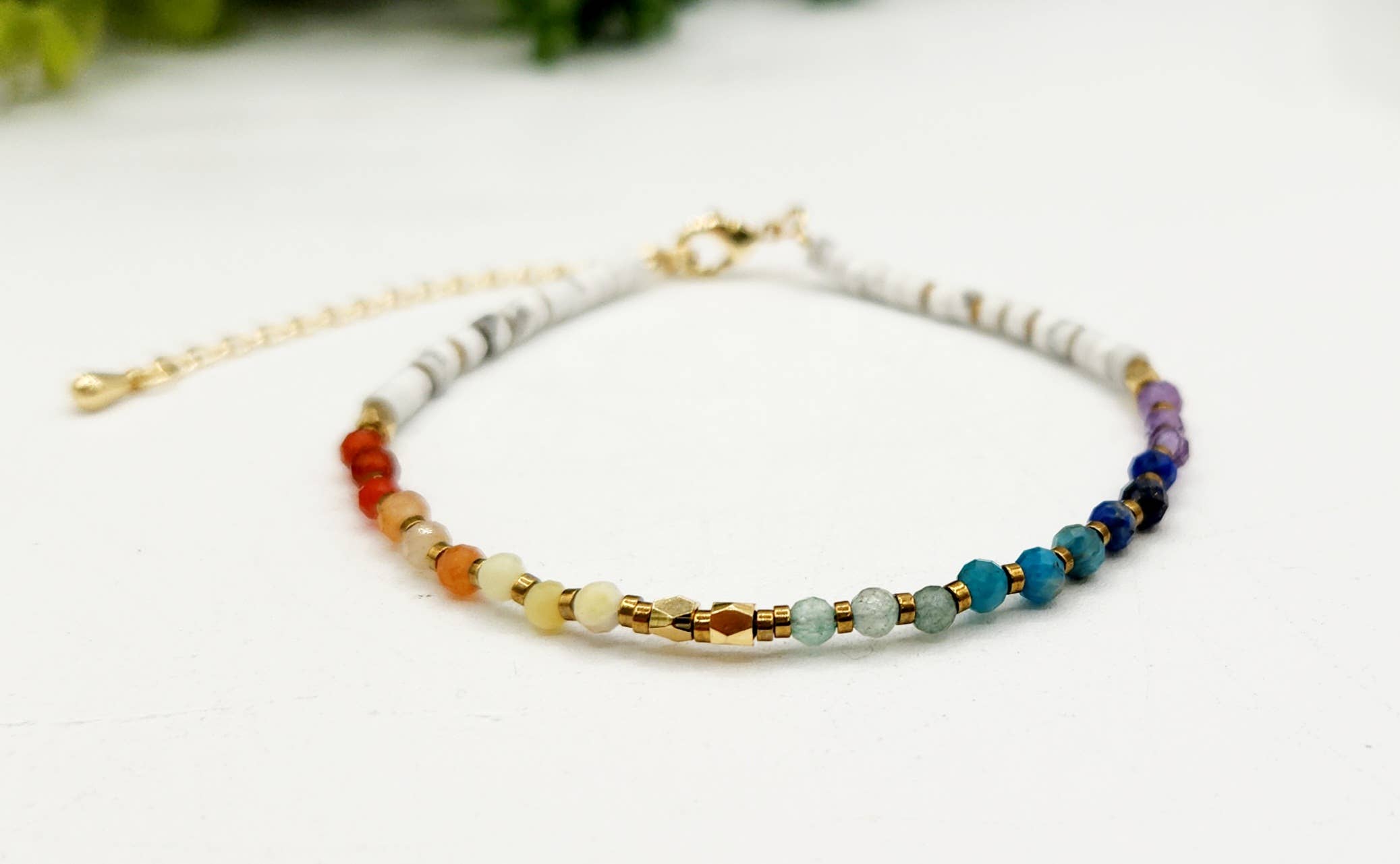 Meraki Gemstones - Wholesale Beaded Bracelet - CHAKRA-3mm Faceted Gemstone Bracelet with Gold Color Clasp1