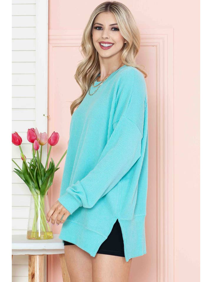 Burgundy Apparel - Vente Sweat-shirt – femme - SWEAT-SHIRT OVERSIZE CÔTELÉ ONDULÉ AVEC FENTE LATÉRALE15