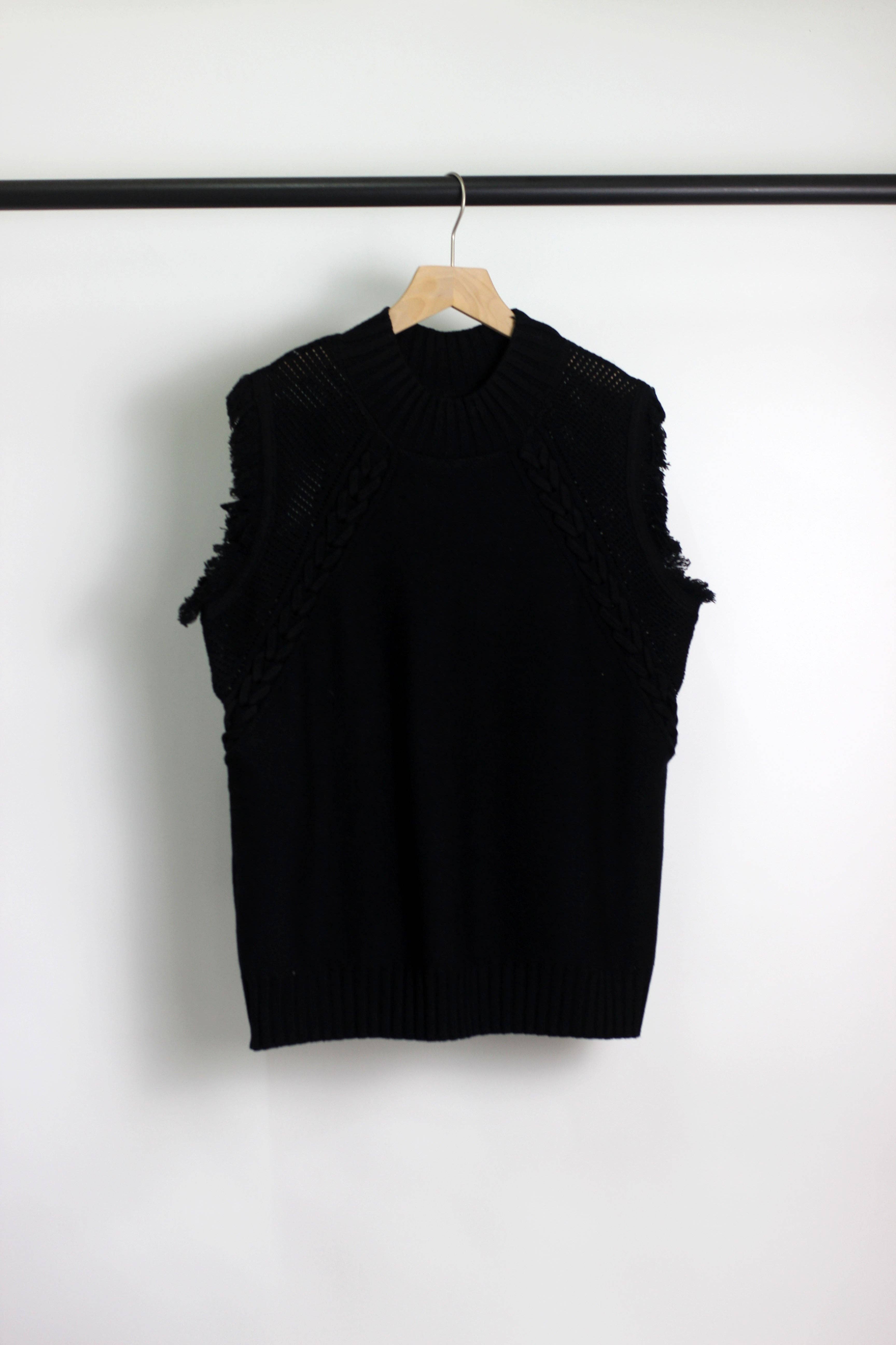 ESLEY - Vendita all'ingrosso Top in maglia - Donna - T2412ASJP69512 - Maglione Senza Maniche a Maglia Intrecciata da Donna5