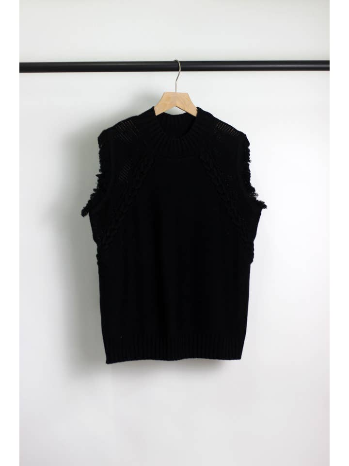 ESLEY - Wholesale Knit Top - Women's - T2412ASJP69512 - Women's Braided Knit Sleeveless Sweater5