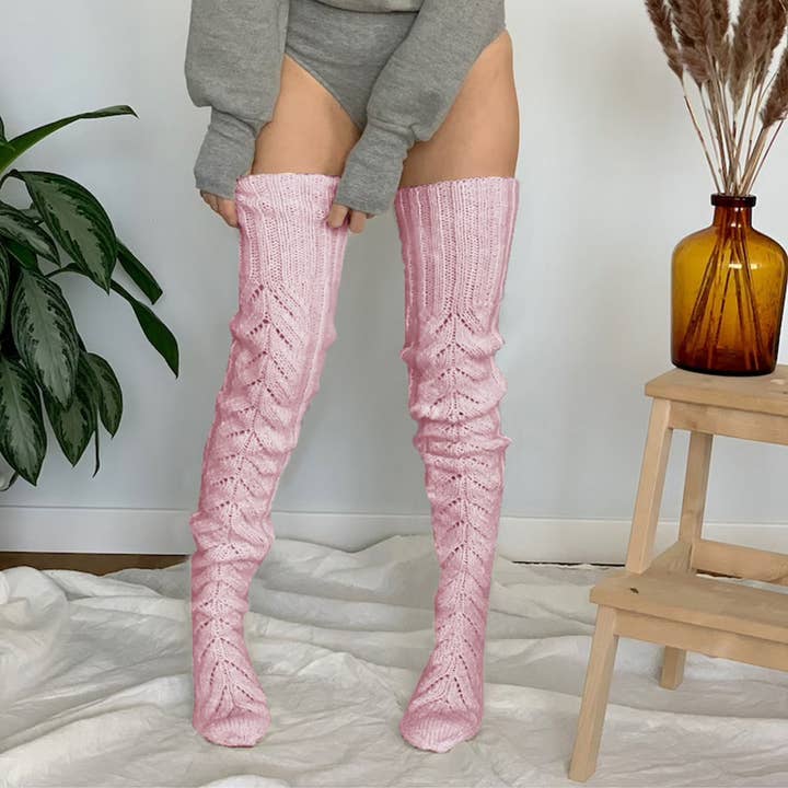 ACCITY - Wholesale Socks - Women's - AUTUMN AND WINTER HOLLOW OVER-THE-KNEE SOCKS_CWMS08473