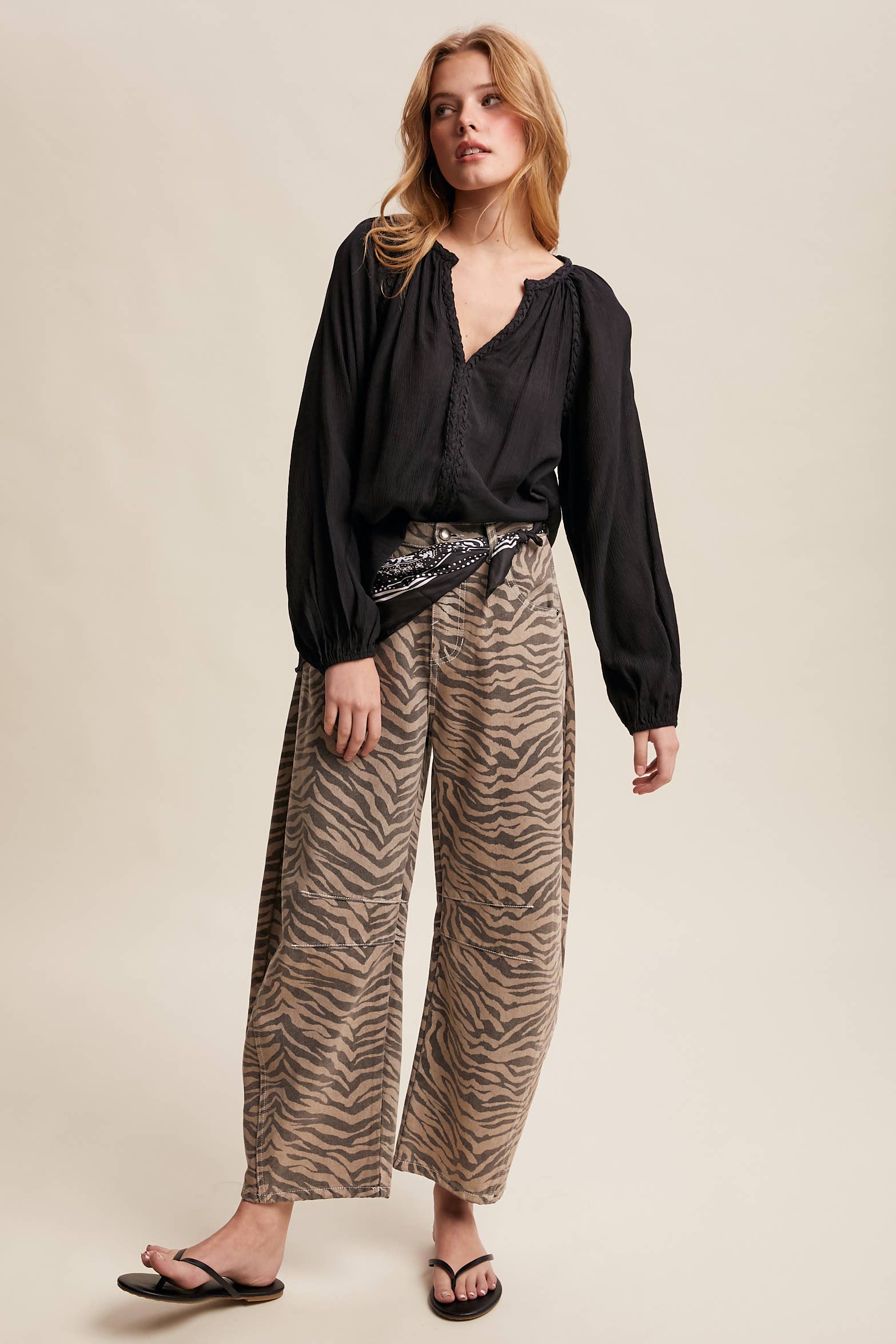 Listicle - Wholesale Blouse - Women's - Braided Trim Peasant Blouse LT144738