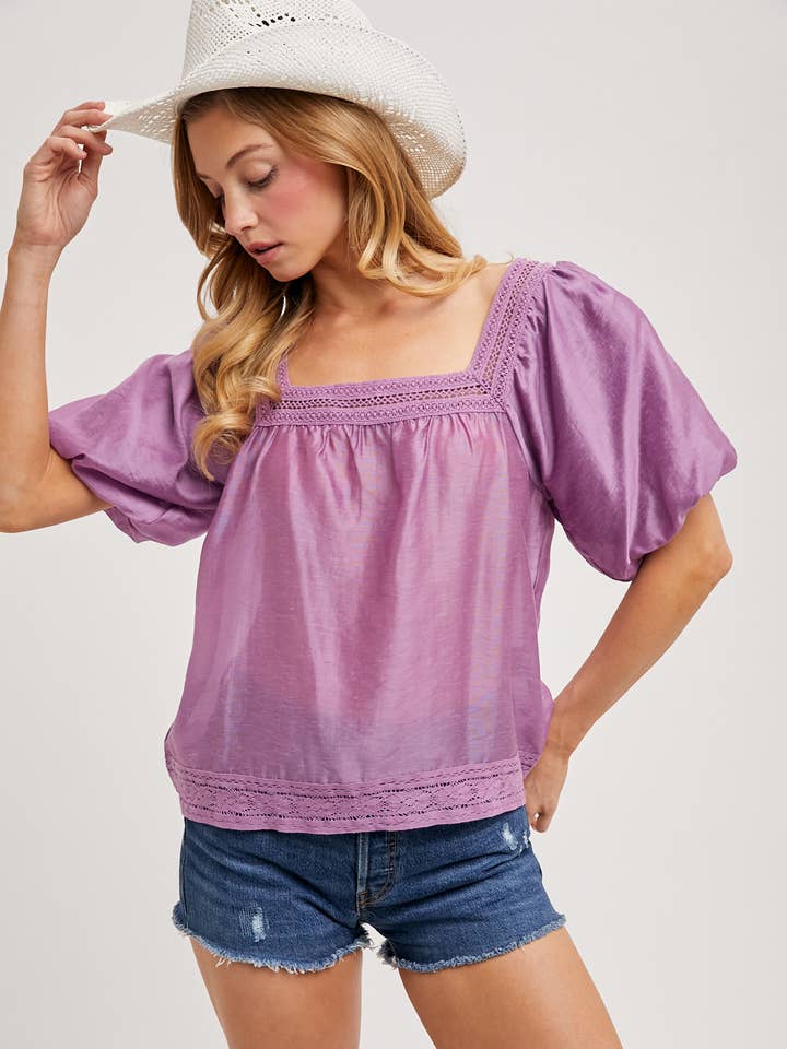 SQUARE NECK BUBBLE SLEEVED TOP for wholesale by Bluivy