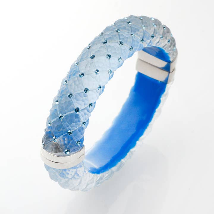 Quilted Hinge Bangle with Swarovski Crystals in Blue for wholesale by Gold & Honey