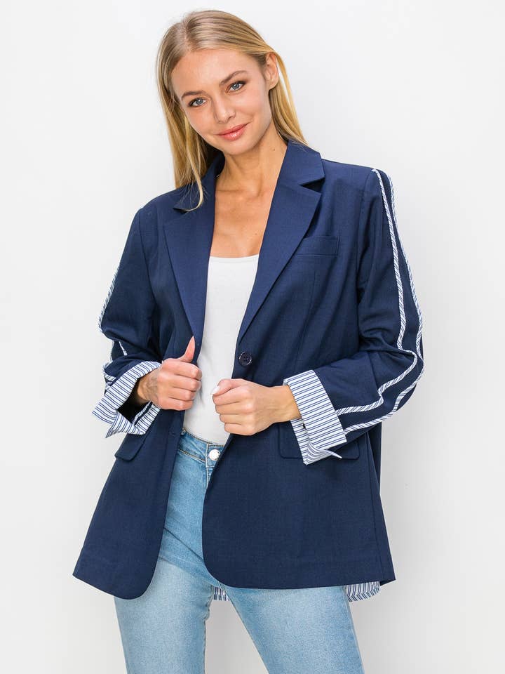 Mary Blazer Jacket with Stripes for wholesale by Joh Apparel