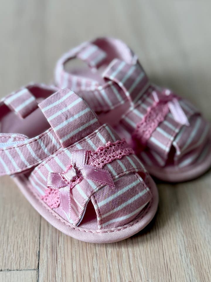 Baby Girls Pink and White Striped Sandals for wholesale by Brittany's