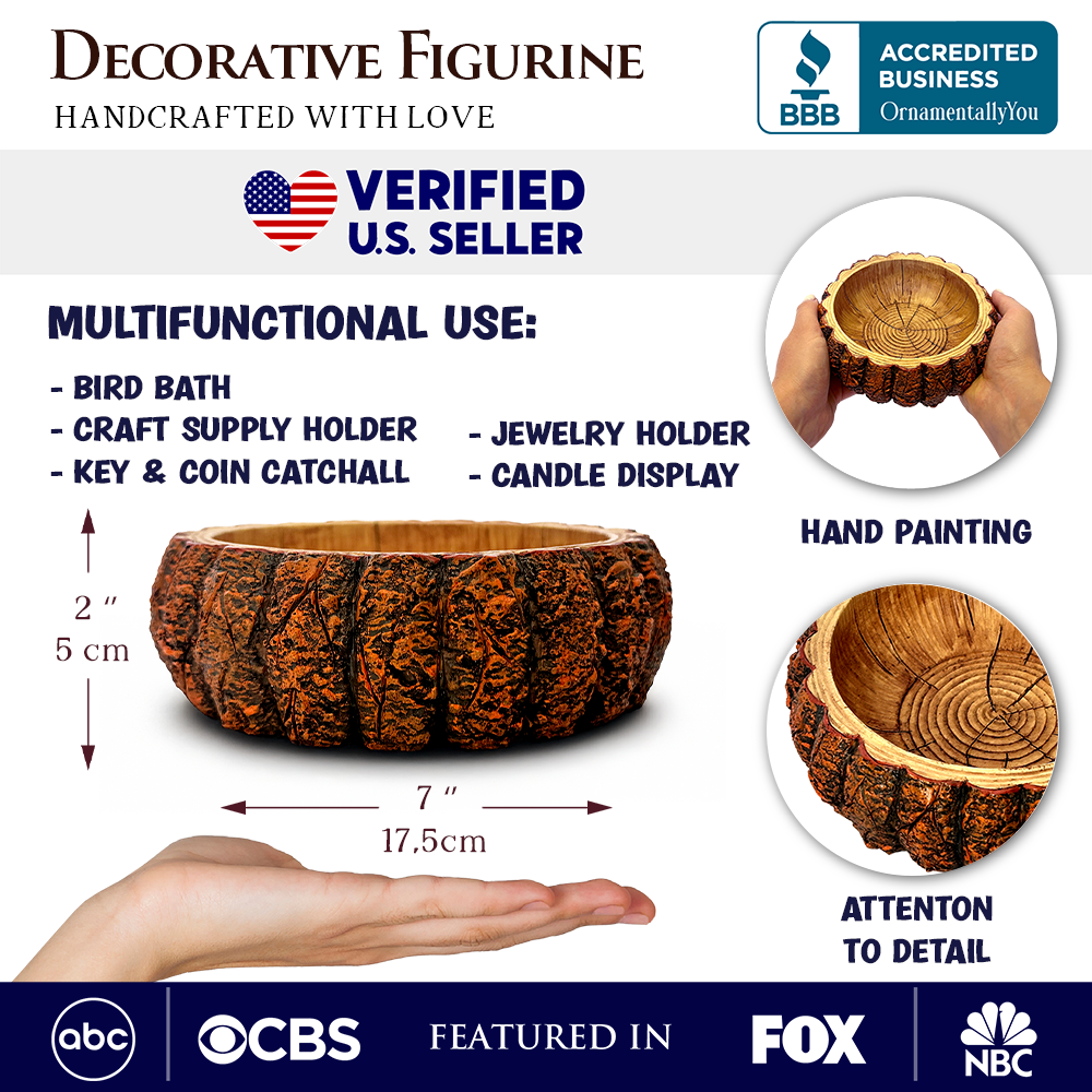 OrnamentallyYou - Wholesale Decorative figurine - Nature's Basin Tree Bark Themed Bowl, 6" Resin Woodlandbasin Bird Bath Decor1