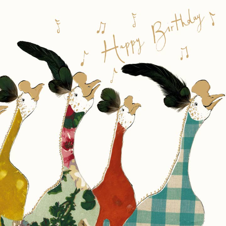 Happy Birthday Geese Gold Foil Card for wholesale by Anna Wright Ltd