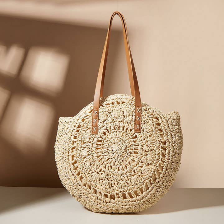 ACCITY - Wholesale Beach Bag - WOMEN HOLLOW FLOWER ROUND STRAW BAG_CWAB1980