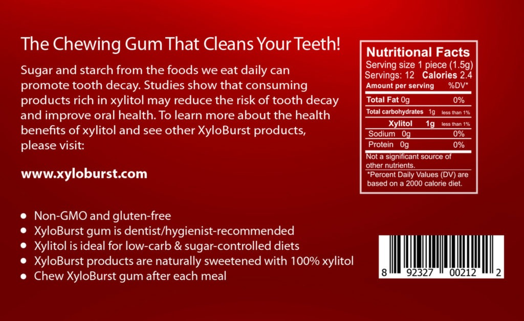 Focus Nutrition - Wholesale Chewing Gum - XyloBurst Cinnamon Gum Blister Pack (Tray of 12 Cards)1