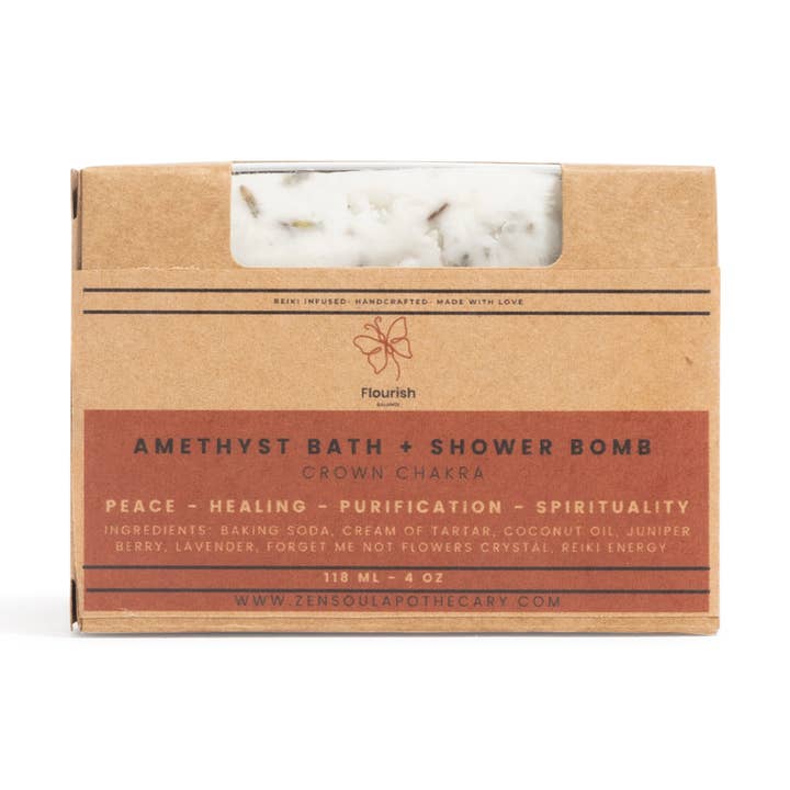 Amethyst Bath + Shower Bomb Crown Chakra for wholesale by Zen Soul Apothecary