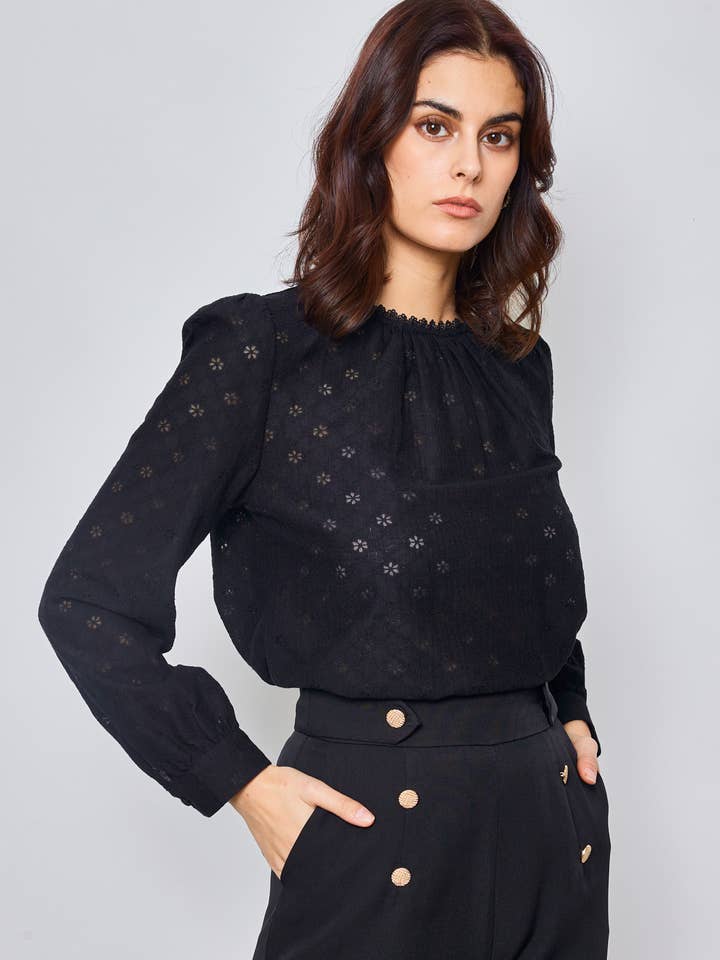 Embroidered PEONY long-sleeve top - XNY16-PEONY for wholesale by LOVIE & CO