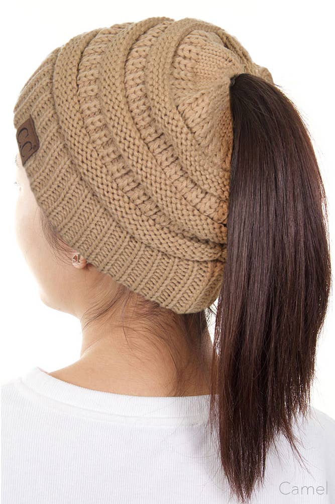 Hana - Wholesale Beanie - Women's - C.C Solid Color Ponytail Messy Bun Beanie4