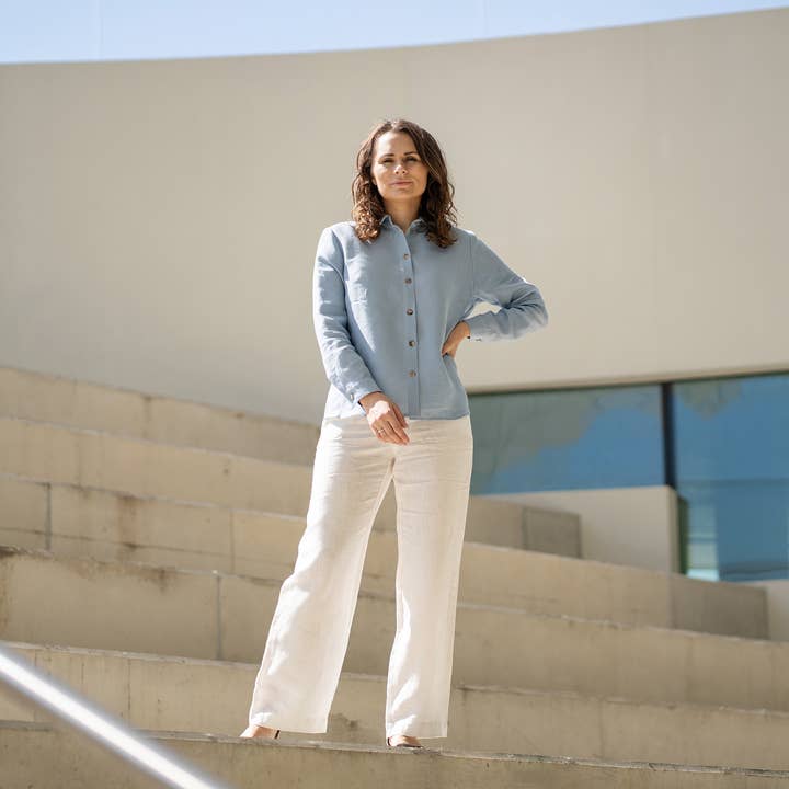 Button Down Collared Linen Long Sleeve Shirt Rebeca for wholesale by menique