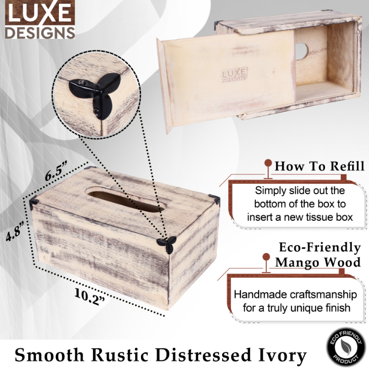 LuxeDesigns Co LLC - Wholesale Tissue Box - Farmhouse Rectangular Tissue Box - Cream White / Yellow1