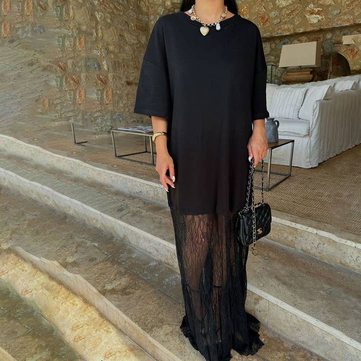 MYSTERY JANE - Wholesale Dress - Women's - T-SHIRT DRESS AND LACE