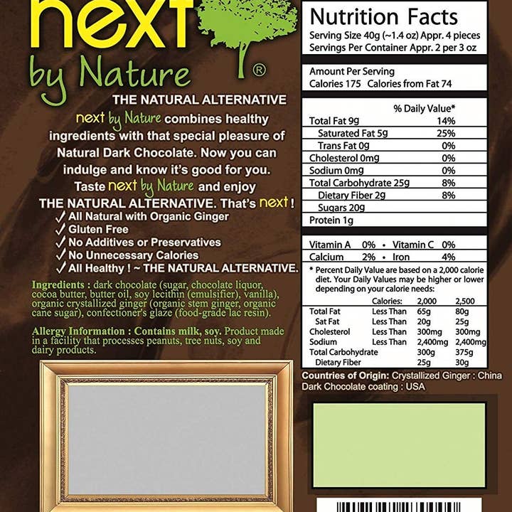 Next Organics - Wholesale Chocolate Covered Sweets - Dark Chocolate Ginger 3 oz1