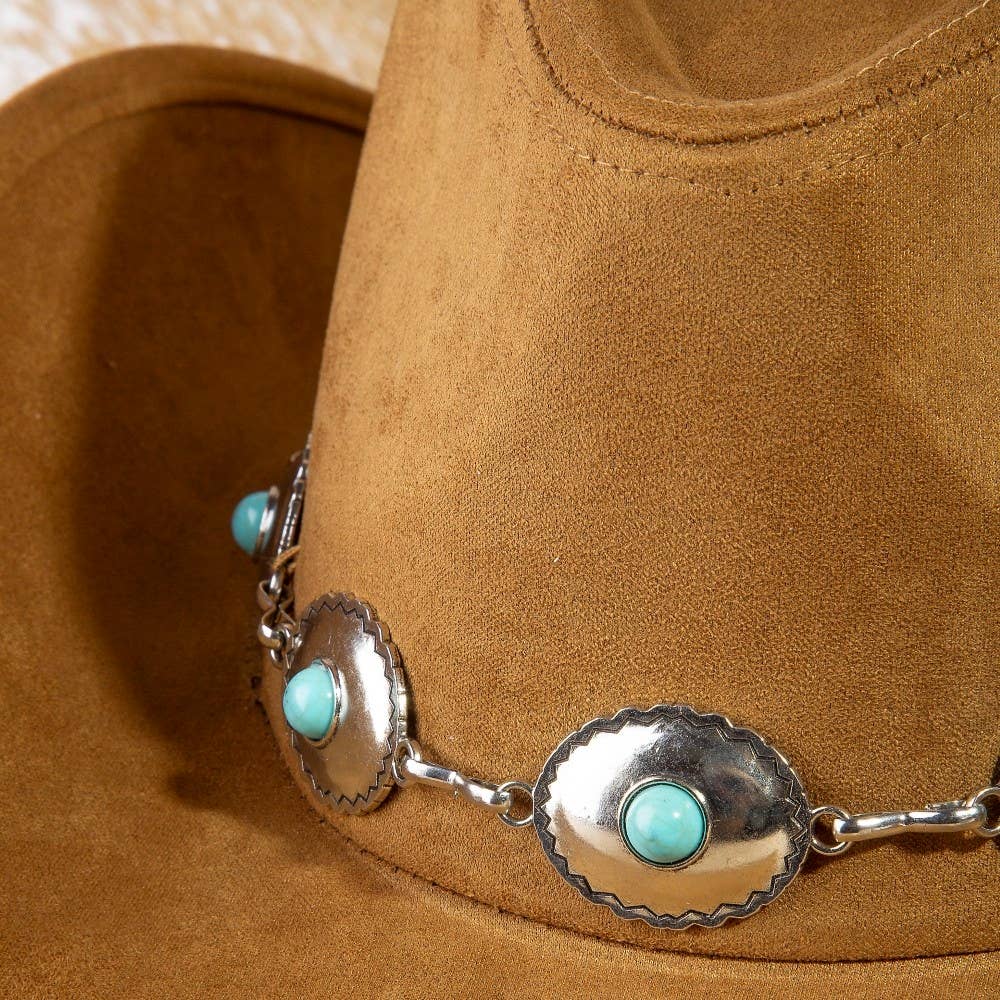 Collections by Fame Accessories - Wholesale Cowboy Hat - Women's - Turquoise Western Concho Chain Cowboy Hat4