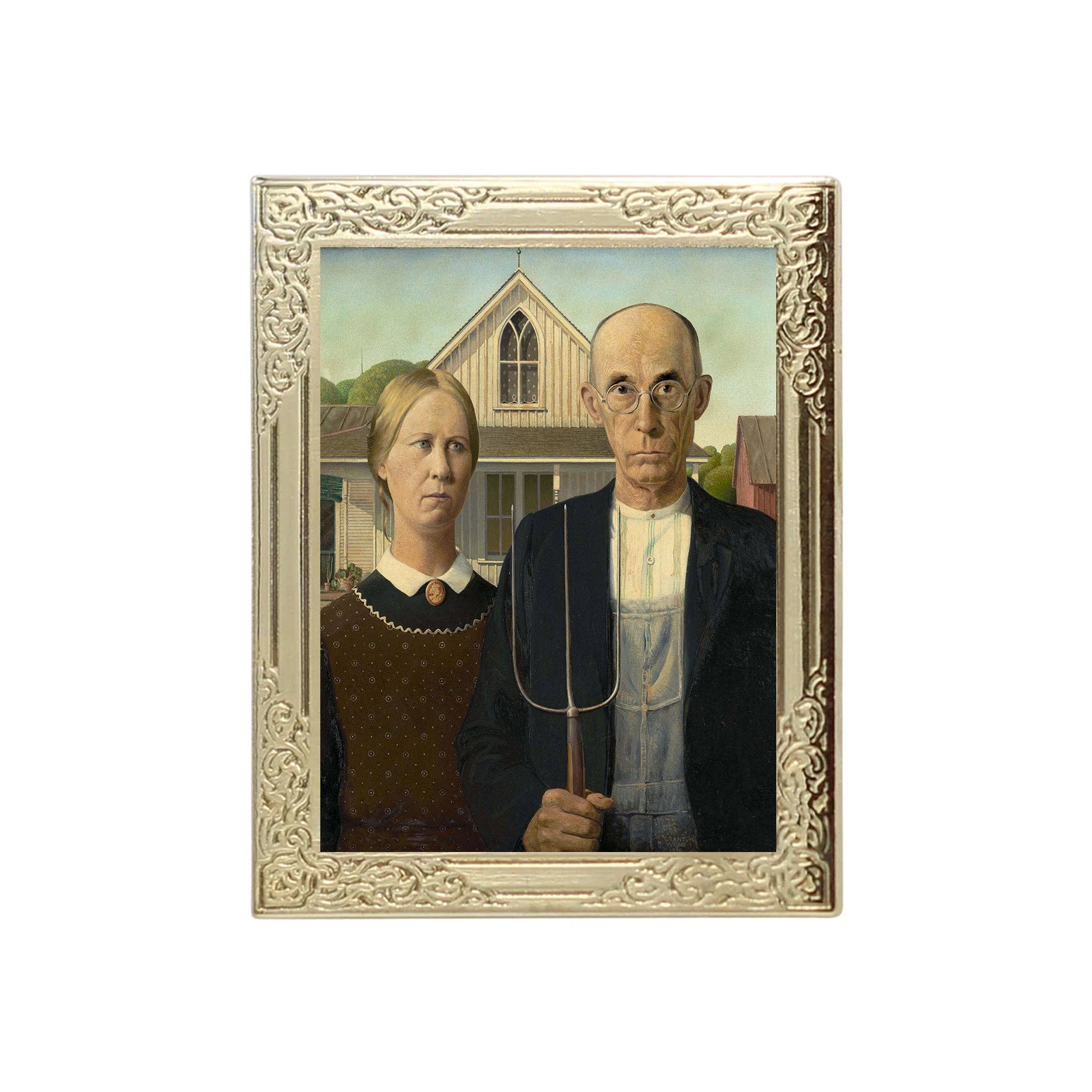 Real Sic – Alfinete/botão de lapela por atacado – American Gothic by Grant Wood Art Frame Pin Museum Souvenir Souvenir