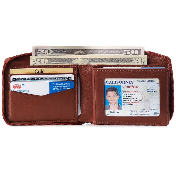Alpine Swiss - Wholesale Wallet - Unisex - Alpine Swiss Zipper Bifold Wallet for Men Women RFID Protected Genuine Leather - 998 Wallet -