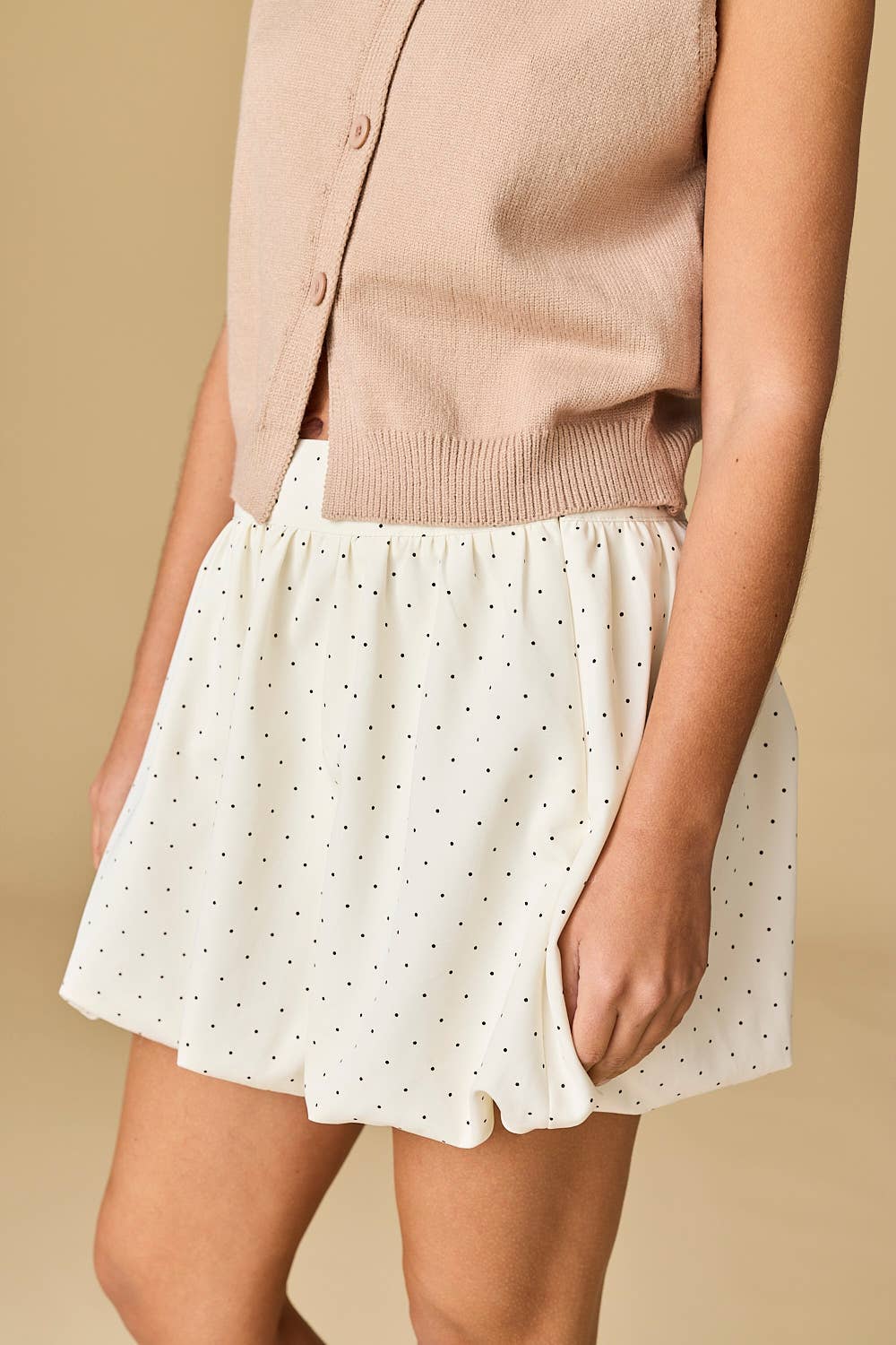 Ivory Brown PS50296 - Blaire Polka Dot Bubble Hem Skirt for wholesale on Faire1