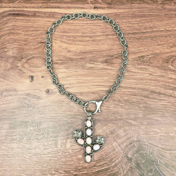 Lyserød Opal Kaktus Vedhæng Kæde Halskæde for engroshandel hos ZINC Designs